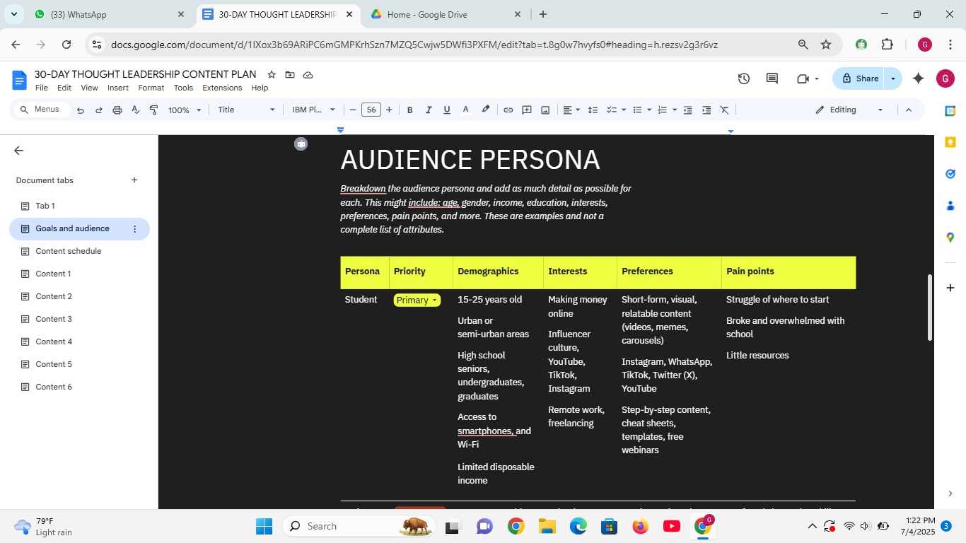 Content calendar on a word document